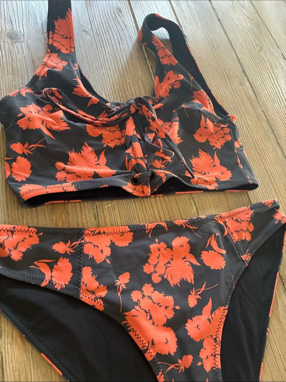 Ganni Floral Recycled Matte Bikini Set in Phantom 36